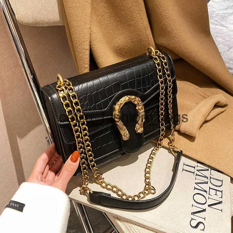 Women's Vintage Snake Print Leather Shoulder Bag - Brown Crossbody Chain Purse, Square Satchel Handbag - View #2