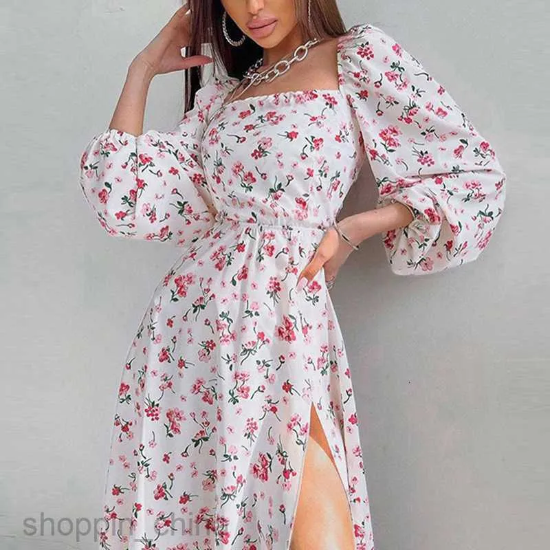 Summer Street Style Mid-Length Split Floral Midi Dress for Women - Basic Casual Floral Midi Dress