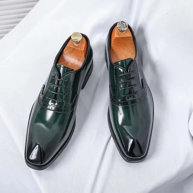 Mens Patent Mens Pointed Oxford Wedding Leather Dress Green 