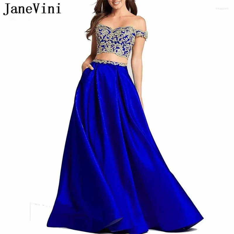 Elegant Satin Royal Blue Prom Dress: Beaded Appliques A-Line Two