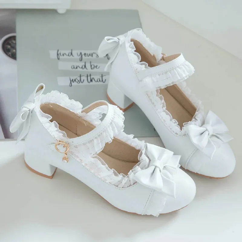 Low Heels Lolita Shoes Women Sweet Bow-tied White Pink Nude OL Office  Wedding Large Size from Dhgate Lolita Shoes - price 89.15