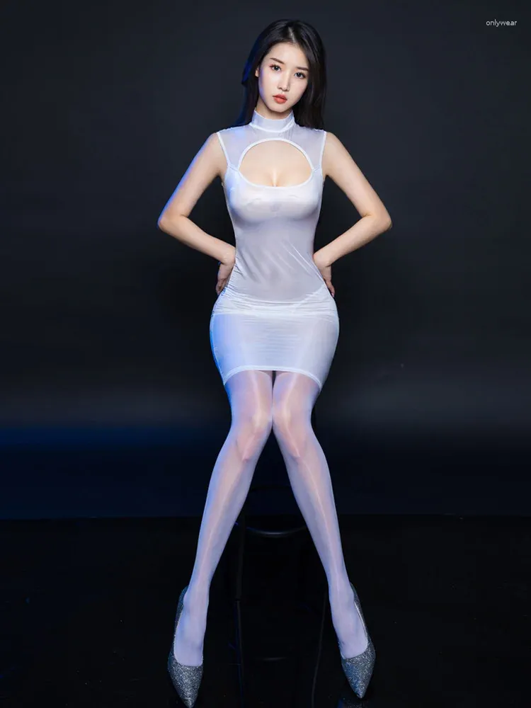 DHgate Ultra Sexy Hollow Out Glossy Mini Pencil Dress for Women Apparel