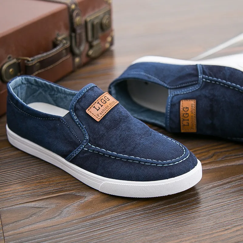 ?Men\'s Blue Denim Canvas Slip-On Comfortable Low Top Lightweight Fashion shoes Blue Jeans Patterned Canvas Shoes Mens, AOP Streetwear Slip  main image 4