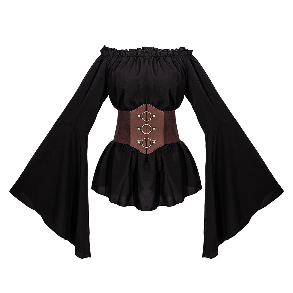 Costume Black Pirate Shirt Womens Women's White Lace Up Pirate Blouse, image size:1000x1000