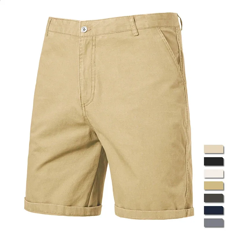 8 Color Cotton Casual Shorts for Men Summer Business Casual Knee Pants in Classic Khaki Style Street Clothing Golf Shorts