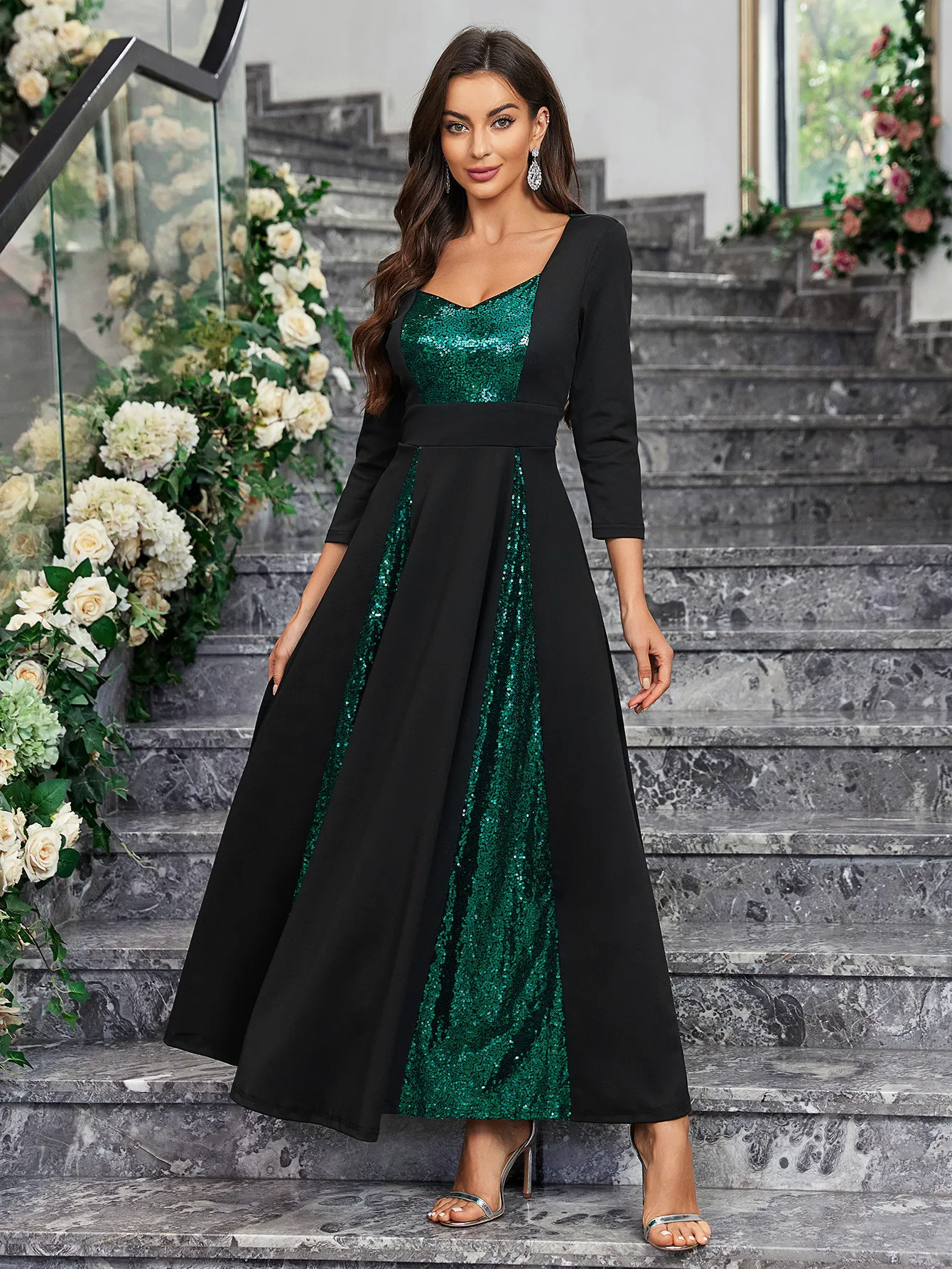 elegant black dresses for wedding guests with sleeves Long Modest Prom Dress with Long Sleeves main image 1