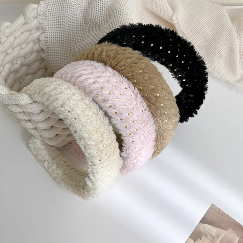 New Korean Plush Sequin Headband Women Sponge Thickened Hair Band Retro Wide brimmed Hoop Hairband Girls Hair Accessories
