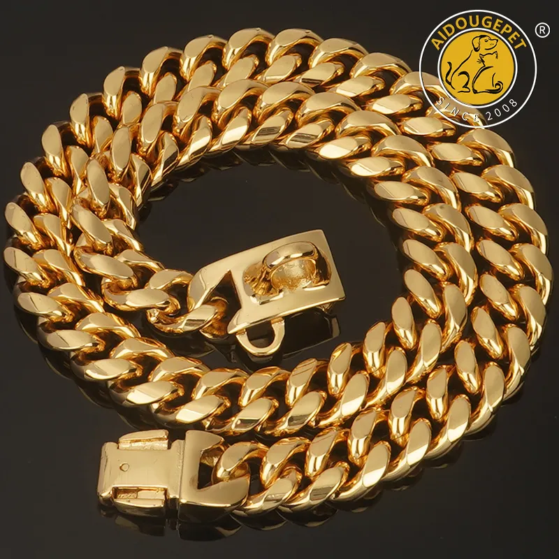 Premium Gold Cuban Link Dog Collar Stainless Steel Pet Necklace