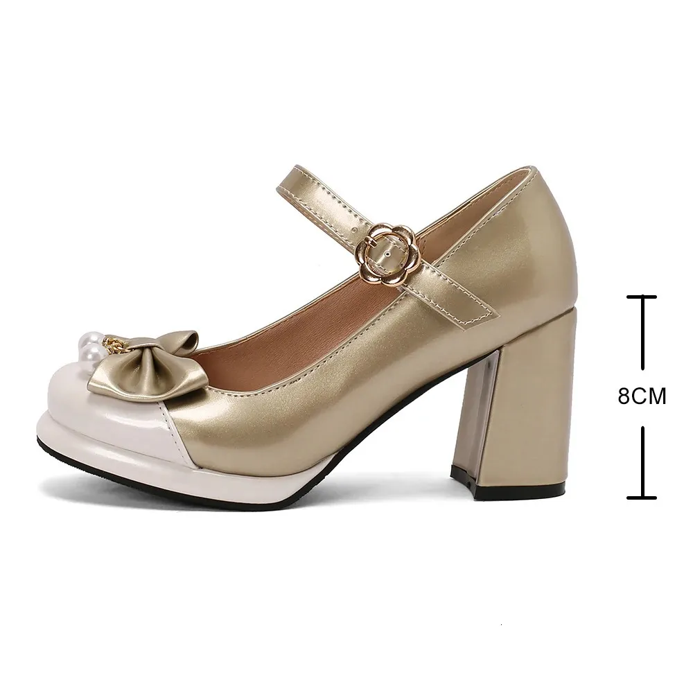 DSAI Summer Ladies High Heel Thick Bottom Cute Bow Knot Lace Princess Mary Jane Lolita Shoes Party High Heel Buckle Girls Shallow Mouth Girls Sweet-3,5.5
