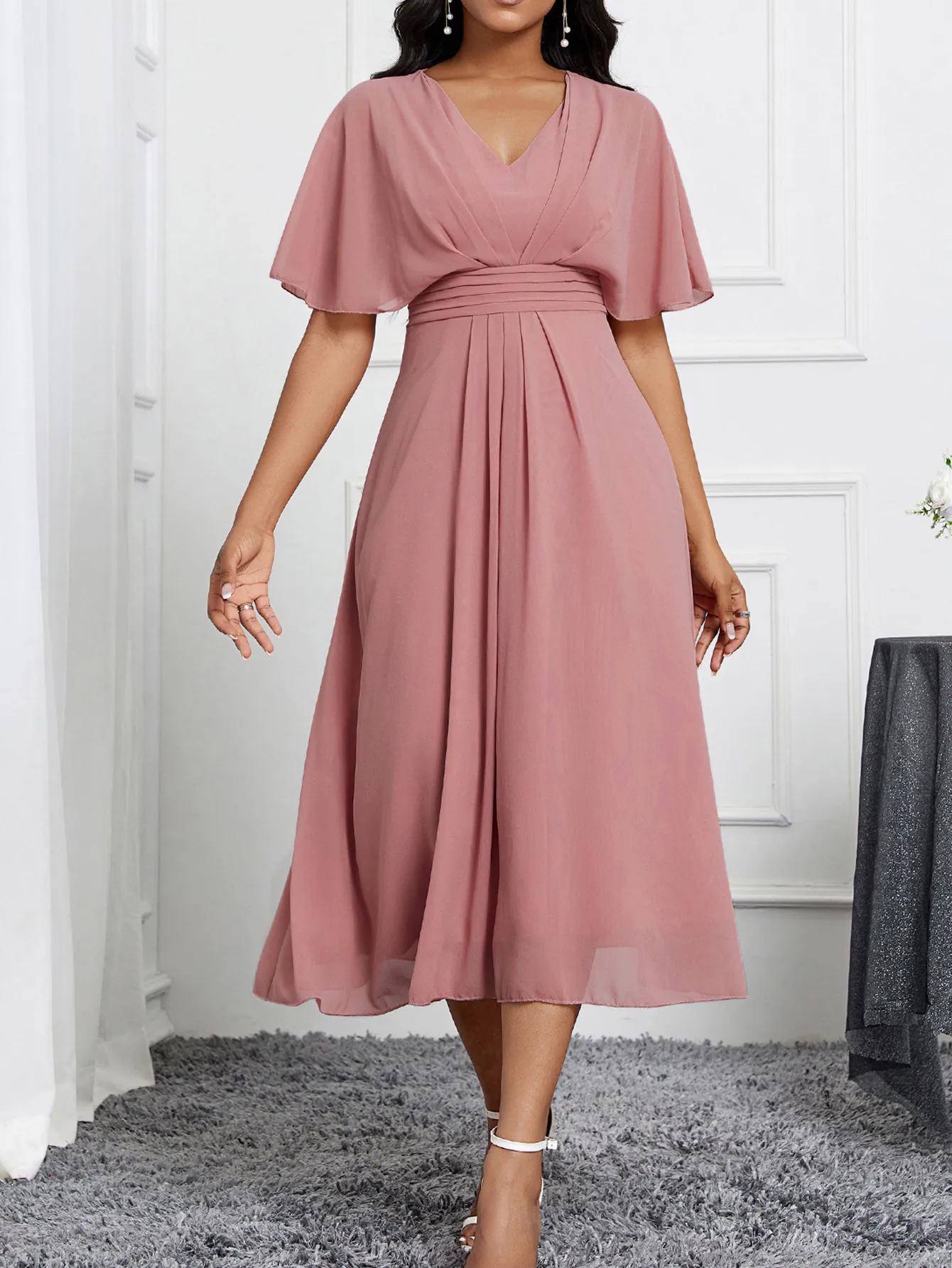 dusty pink chiffon dress Dusty Rose Chiffon Maid Of Honor Dress – Lisposa main image 0