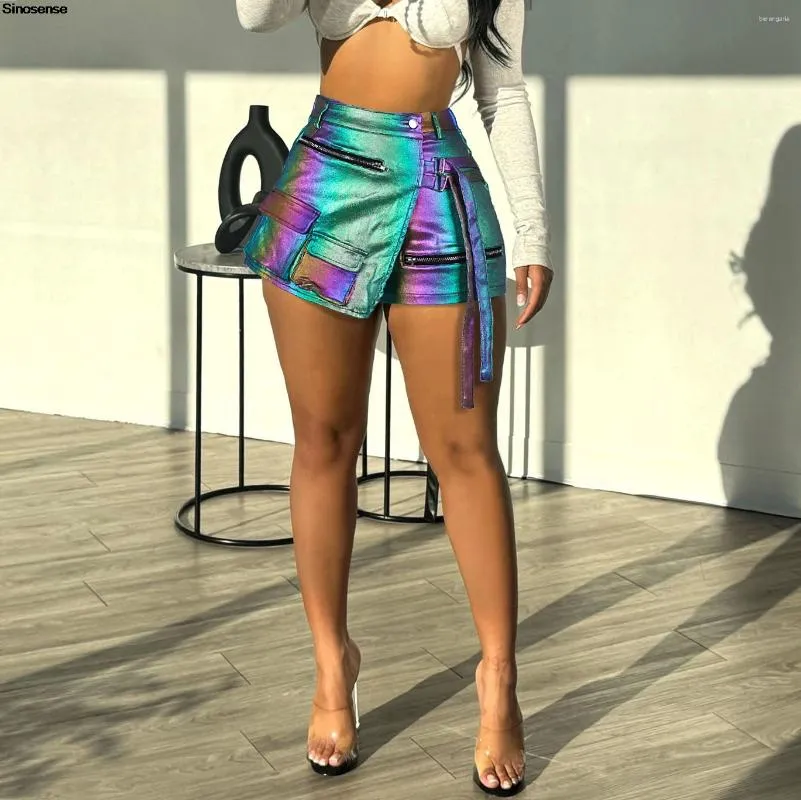 Short Feminin Pour Femmes Cargo Metalliques Skorts Utilitaire Asymetrique Slit Haute Taille Fausse Cuir Pute Poches Extensibles Jupes Brillantes Du 25 25 DHgate