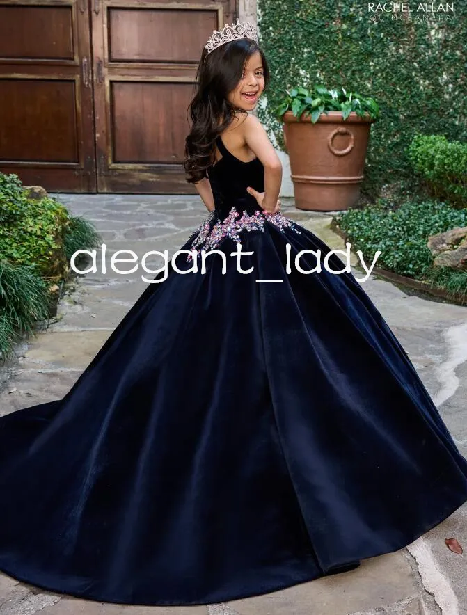 Girl's Beaded Velvet Halter Mini Quinceanera Dress with Emerald Green Black  Lace-up and Tiered Lace Applique from Dhgate Flower Girls' Dresses
