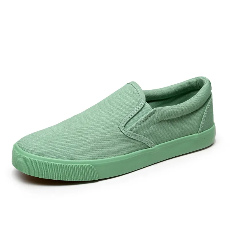 Men's Mint Green Canvas Slip-on loafers - Comfortable and Breathable Casual Footwear with Vulcanized - Tenis Masculino