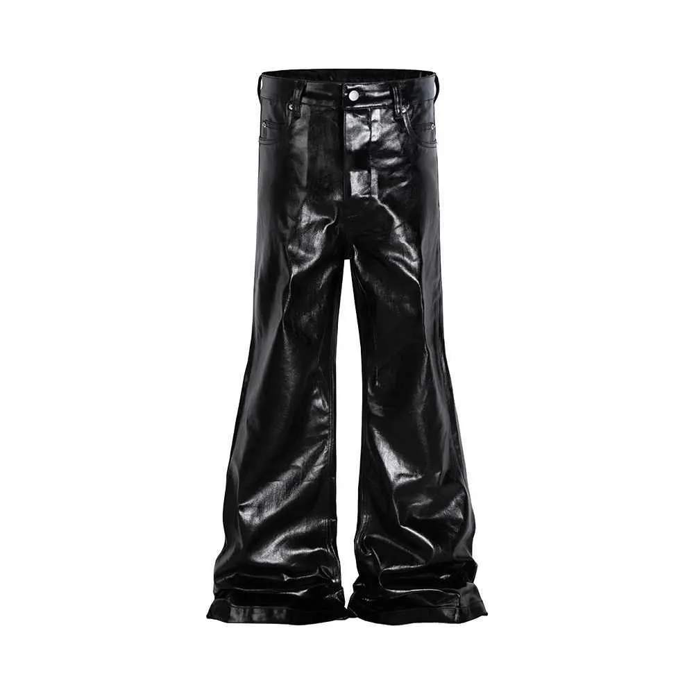 DHgate.com:Mens High Street Wide Leg Glossy PU Leather Pants