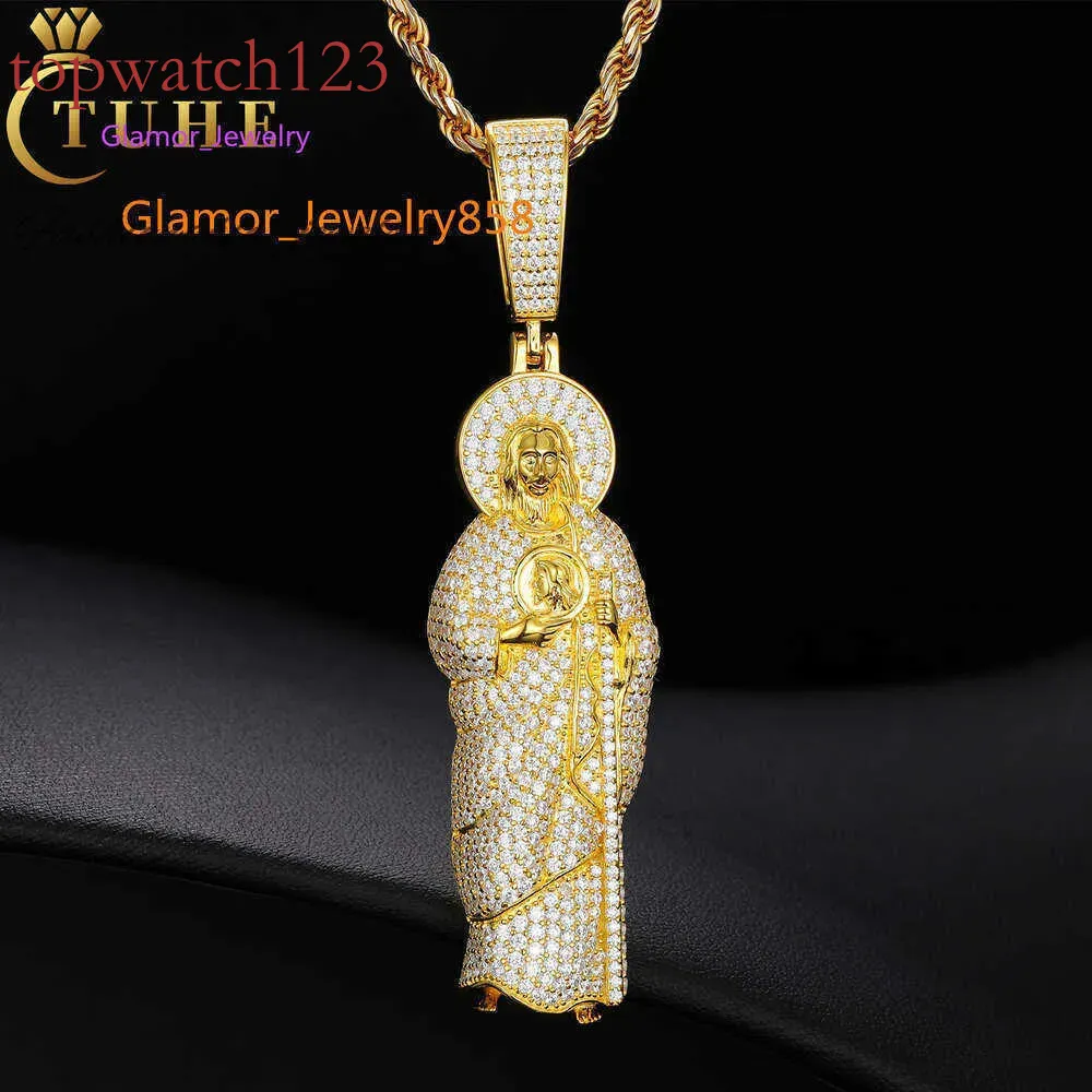 Mens Moissanite Jewelry: Religious Pendant Necklace with Simulated  Diamonds, Iced Out Hip Hop Style, Passes Diamond Tester, Sterling Silver  Finish