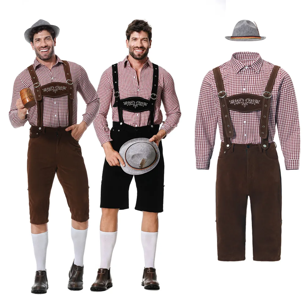 Burgaria German Beer Festival Lederhosen Set - Men's Three-Piece Clothing with Pendant shirt extender and Hat for Role-Playing (240927)