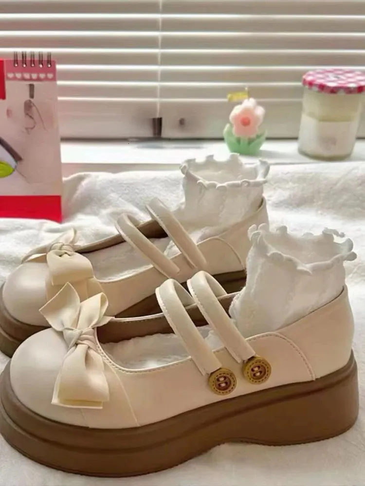 longda004 Korean Style Fashion Mary Janes Shoes Women Bow Knot French Vintage Pumps Shoes Female Holiday Kawaii Sweet Platform Shoes 240701