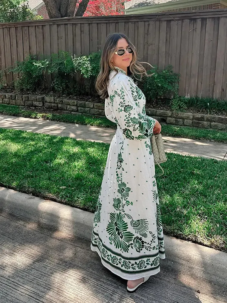 Green Print Single Breast Maxi Dress Women Floor-Length Chiffon Short  Sleeve Summer from Dhgate Basic & Casual Dresses - price 42.6