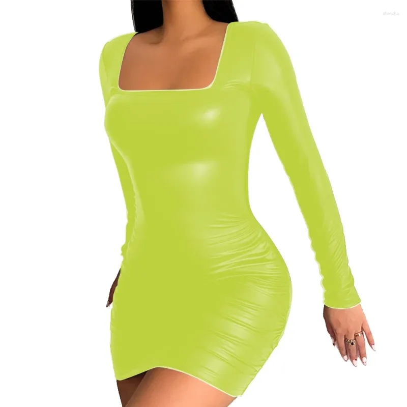 Womens Mini Leather Dress with Square Neck and Hooded Collar, Slim Fit,  Solid Color, Winter Clubwear from Dhgate Basic & Casual Dresses - price  58.05