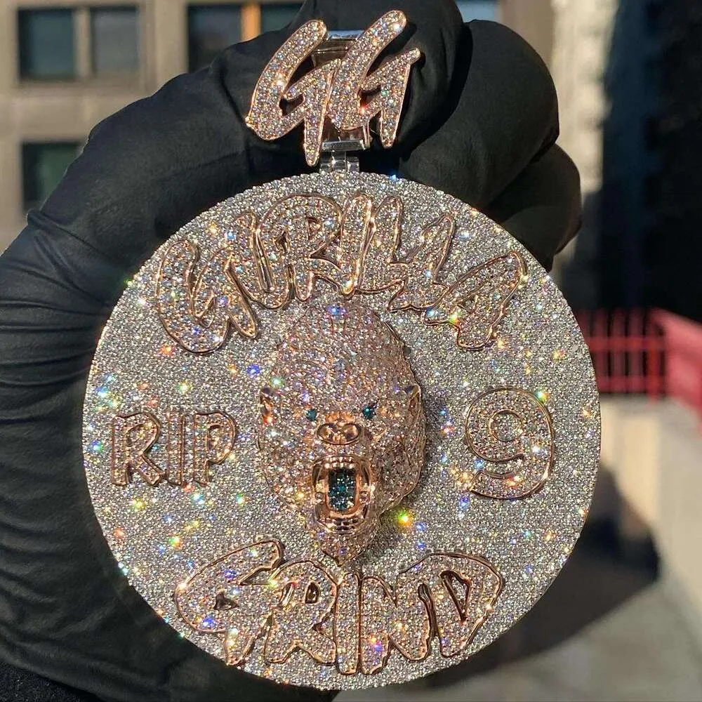 Custom Heavy Gold Custom Iced Out Pendant With Exaggerated DEF Diamond ...