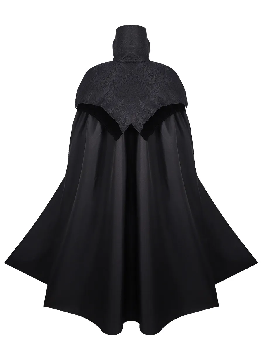 Set De Disfraz De Halloween – Capucha Medieval Y Collar Con Cruz – Disfraz De Vampiro, Muerte O Demonio – Accesorio De Satén Para Adultos (Negro)