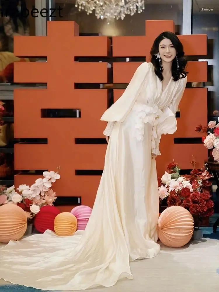 Casual Dresses Chinese Morning Gown Bride Toasting Engagement Robe High end Light Luxury Small White Fairy Waist Women Wedding