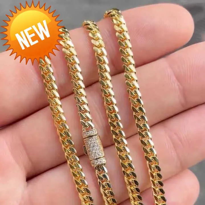 Cuban Link Chain Necklace 10k 14k Solid Gold With Moissanite Stones_voghion.com