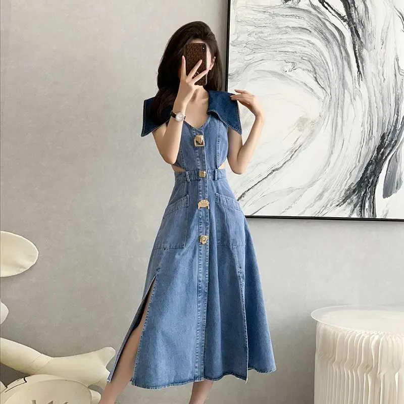 white christmas dresses Women's Weekend Denim Midi Dress with Tie Waist – Wash Lab – washlabshop main image 1