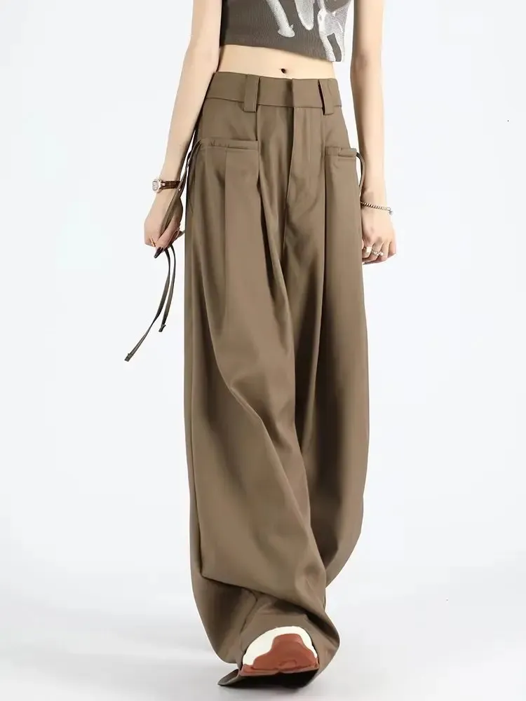 HOUZHOU Suit Pants Women Baggy Pleated Wide Leg Low Waist Capri Length  Acetate Casual Daily Outfit from Dhgate Womens Pants & Capris - price 62.82