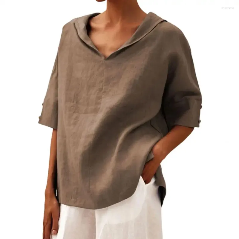 v neck blouses - Solid V-Neck Tee: Casual Elegance for Everyday Fashion- Picture 8 Of 8
