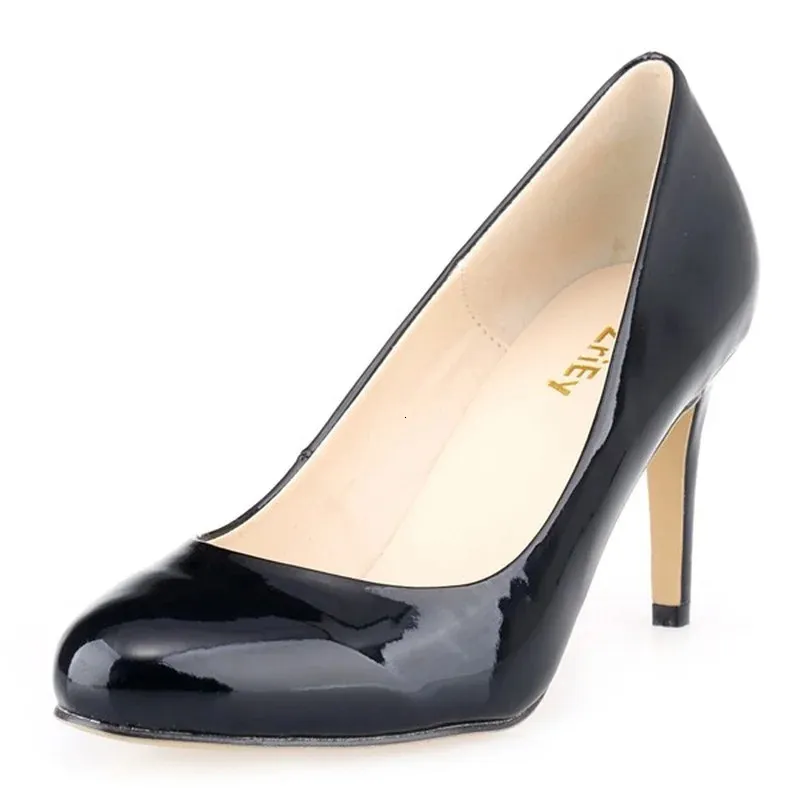 Patent Leather Navy Work Heels MARTINI Close Round Toe Leather