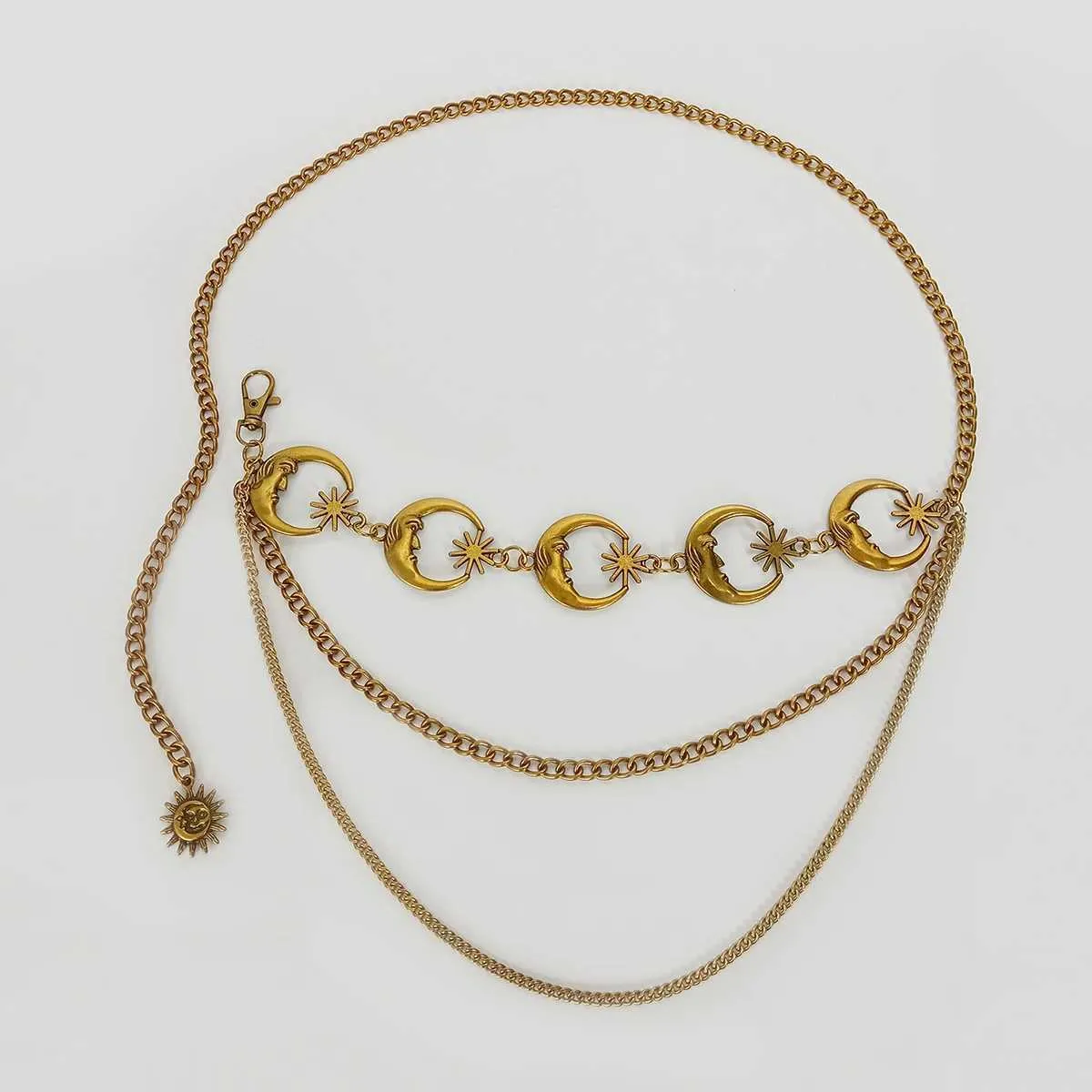 Gold Moon Waist Chain Belt: Unique Vintage Metal Designer  display picture 3
