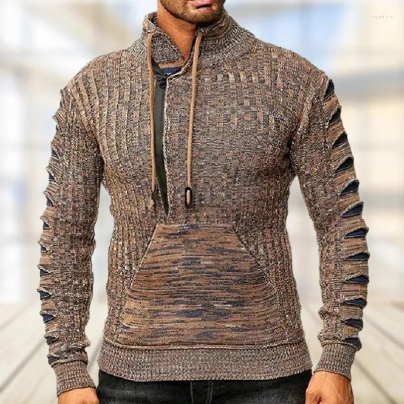 Luxury Mens Autumn Winter Polo Neck Knitted Long Sleeve Sweater