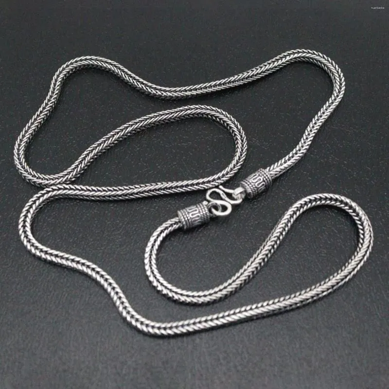 925 Silver Mens Wheat Foxtail Necklace, Solid Italian Sterling