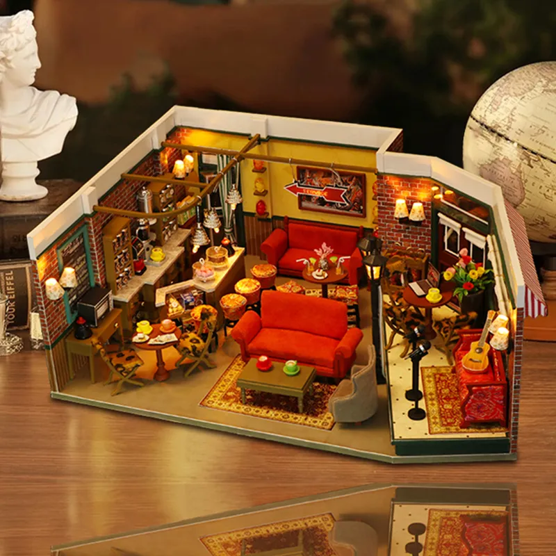 DIY Wooden Central Perk Cafe Casa Miniature Building Kit Bookend