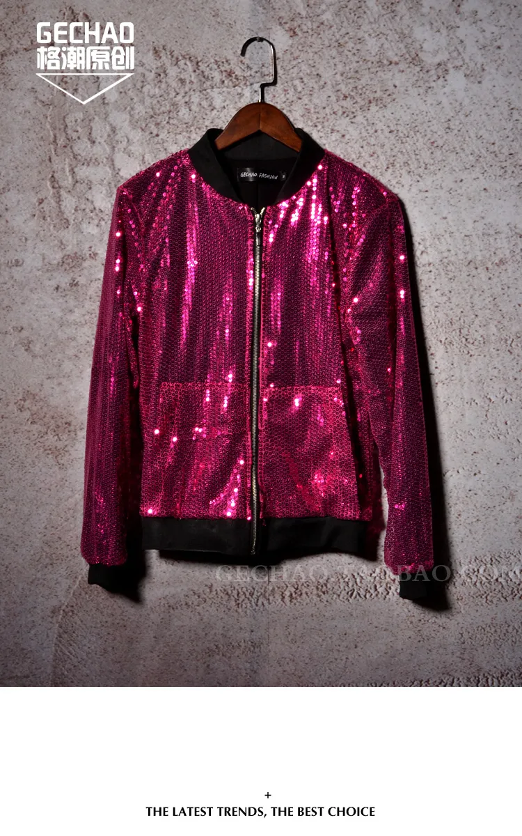 Mens Sequin Baseball Uniform Jacket, Hip Hop Performance