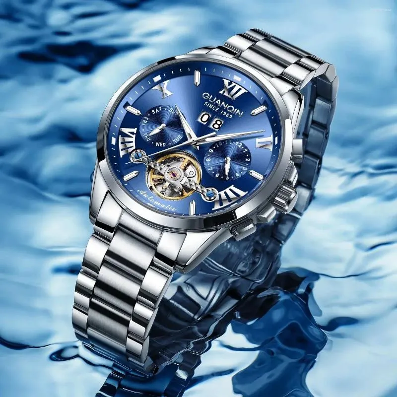 GUANQIN Mens Fully Automatic Tourbillon Silver Watch Multi Function Skeleton Mechanical Timepiece For Sports Military And Luxury Fashion From Tmathematics 53.45 DHgate.Com