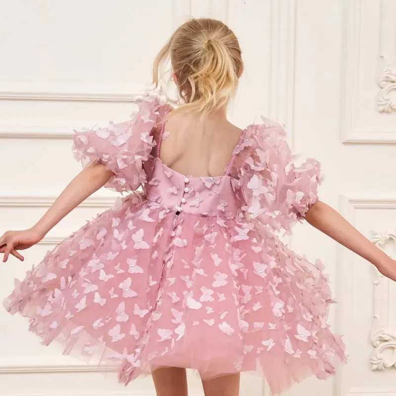 Fashion Baby Girl Princess Butterfly Tulle Dress Puff Sleeve Child Tutu Vestido Pageant Party Birthday Baby Clothes 1 12Y 240702