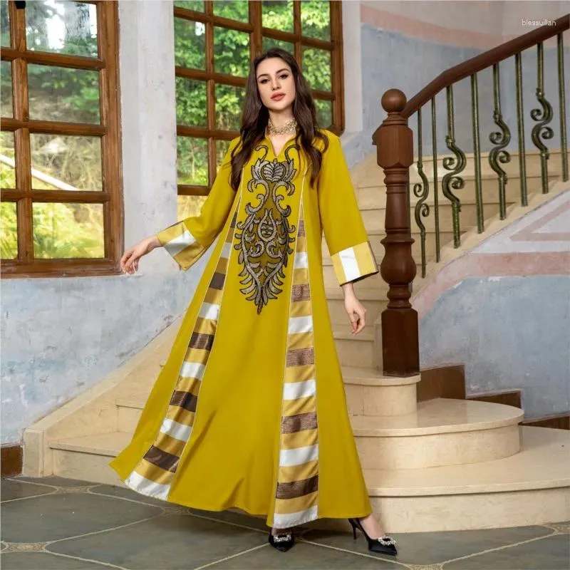 Middle Eastern Women's Casual Polyester Broadcloth Dress with Sequined  Embroidery and Appliques