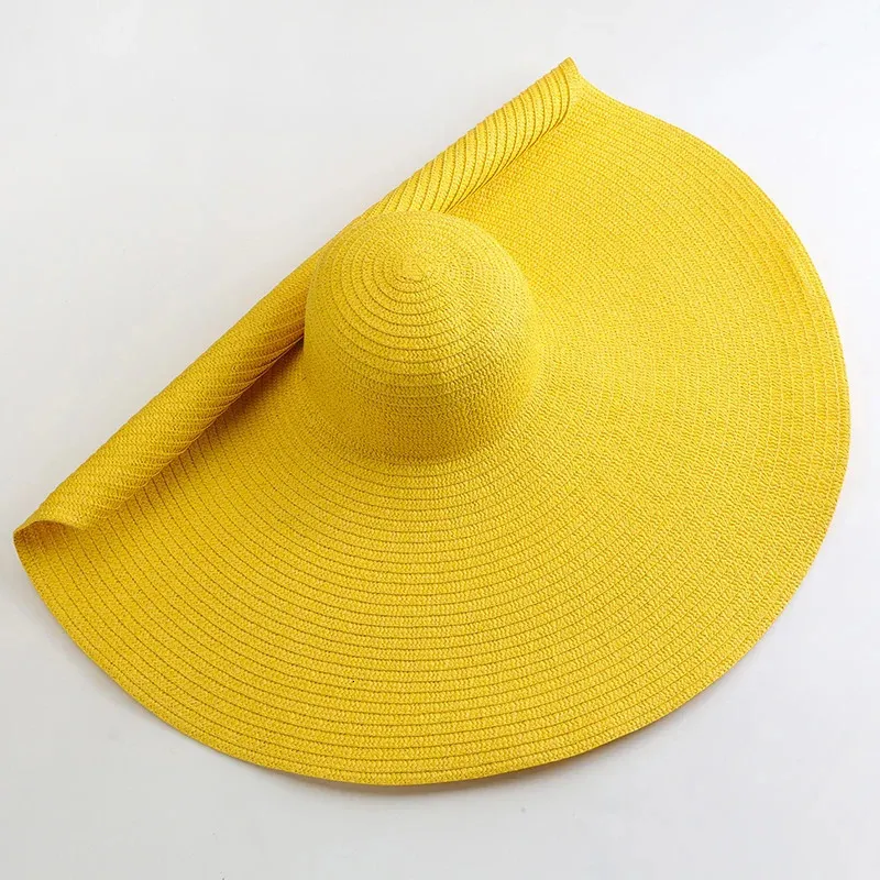 Chapéu de palha dobrável grande feminino, aba larga, 70 cm de diâmetro, chapéu de sol de verão, Panamá, viagem, praia, atacado 240619_voghion.com