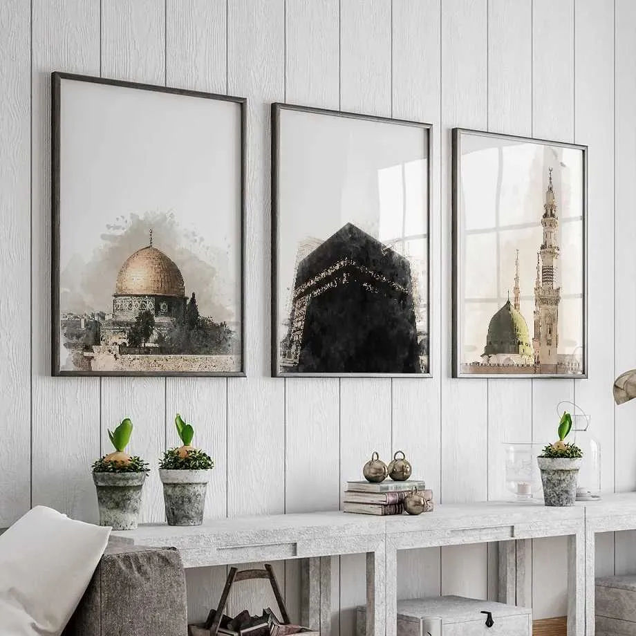 Other Home Decor Watercolor Islamic Calligraphy Kaaba Mosque Poster ...