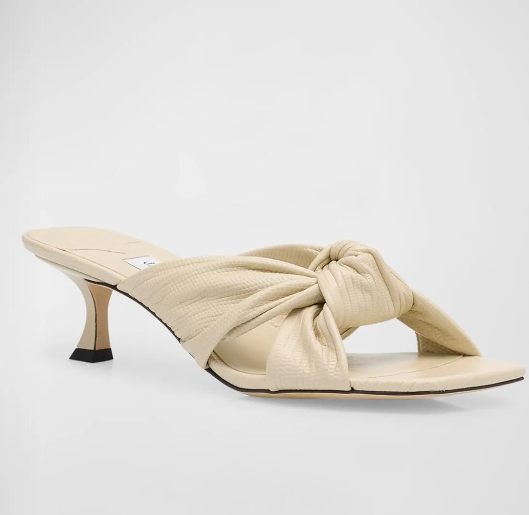 Avenue Sandals Shoes Women Mules Latte Nappa Leather Squared toe Two Straps Knot Curved Heel Summer Daily Wear Walking EU35 43
