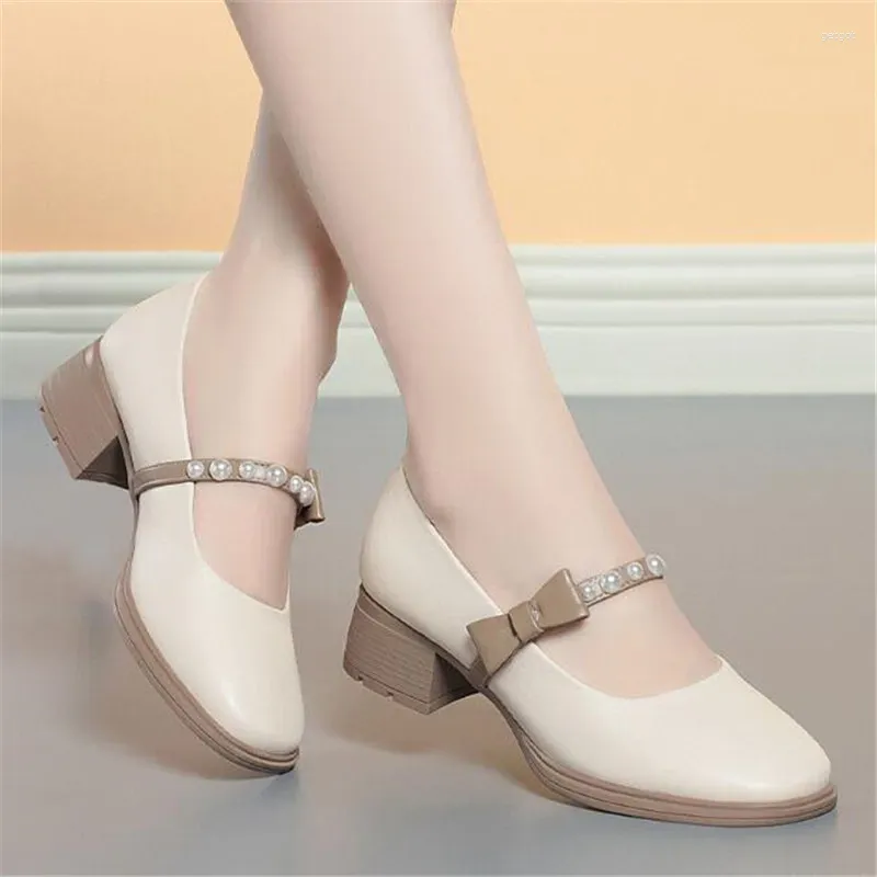 「MUVEIL×Offen」round-MARYJANE 37 Mary Jane Heels for Women, Mid-Heel Round-Toe Office Pumps