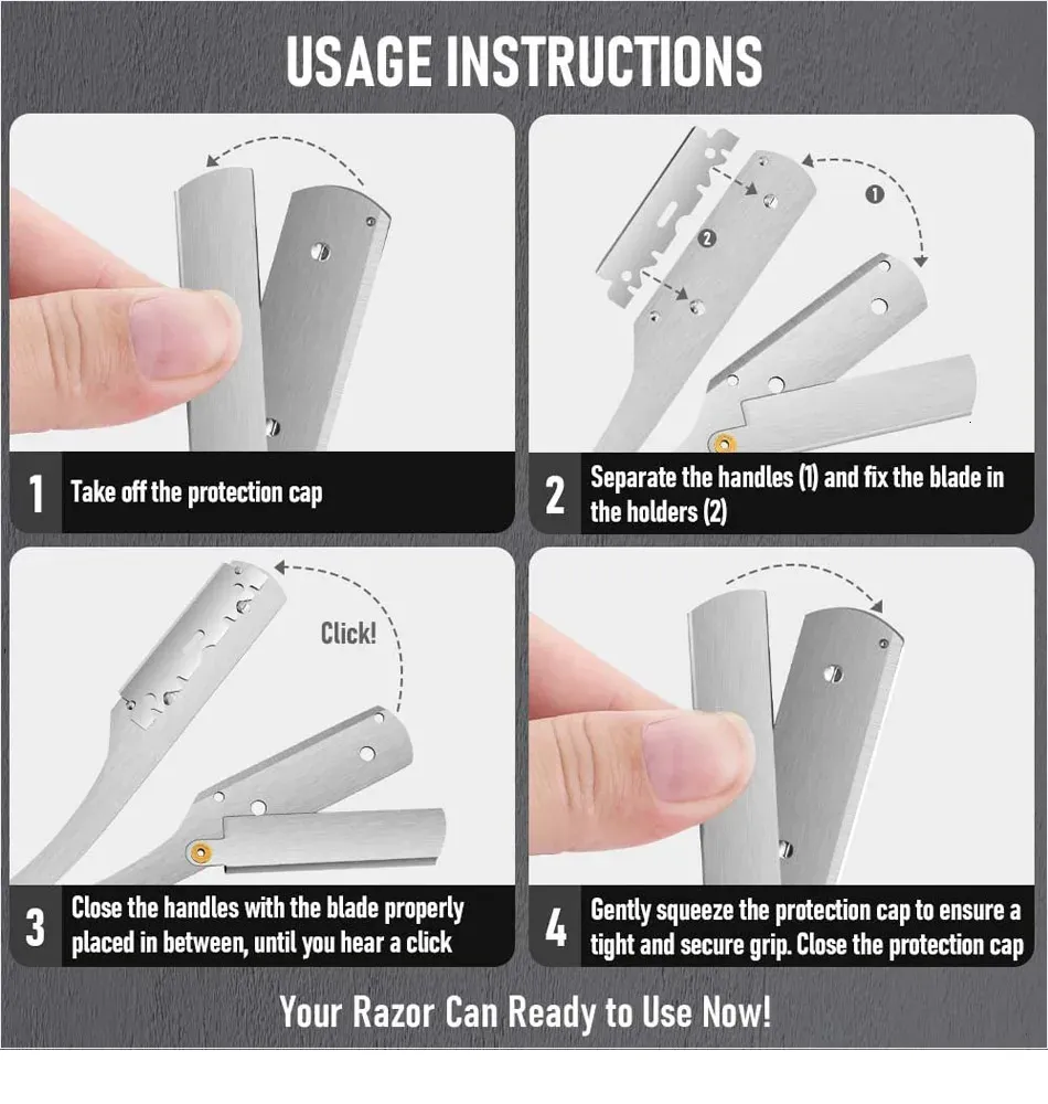 Men's Stainless Steel Folding Shaver with 10 Precision Razor Blades for ...