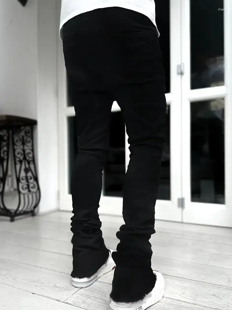Casual Black Skinny Jeans Long Mens Flared Pants Stretch Skinny Jeans:  Fashion Casual Slim Fit Denim Trousers, Black Flared Pants For Men