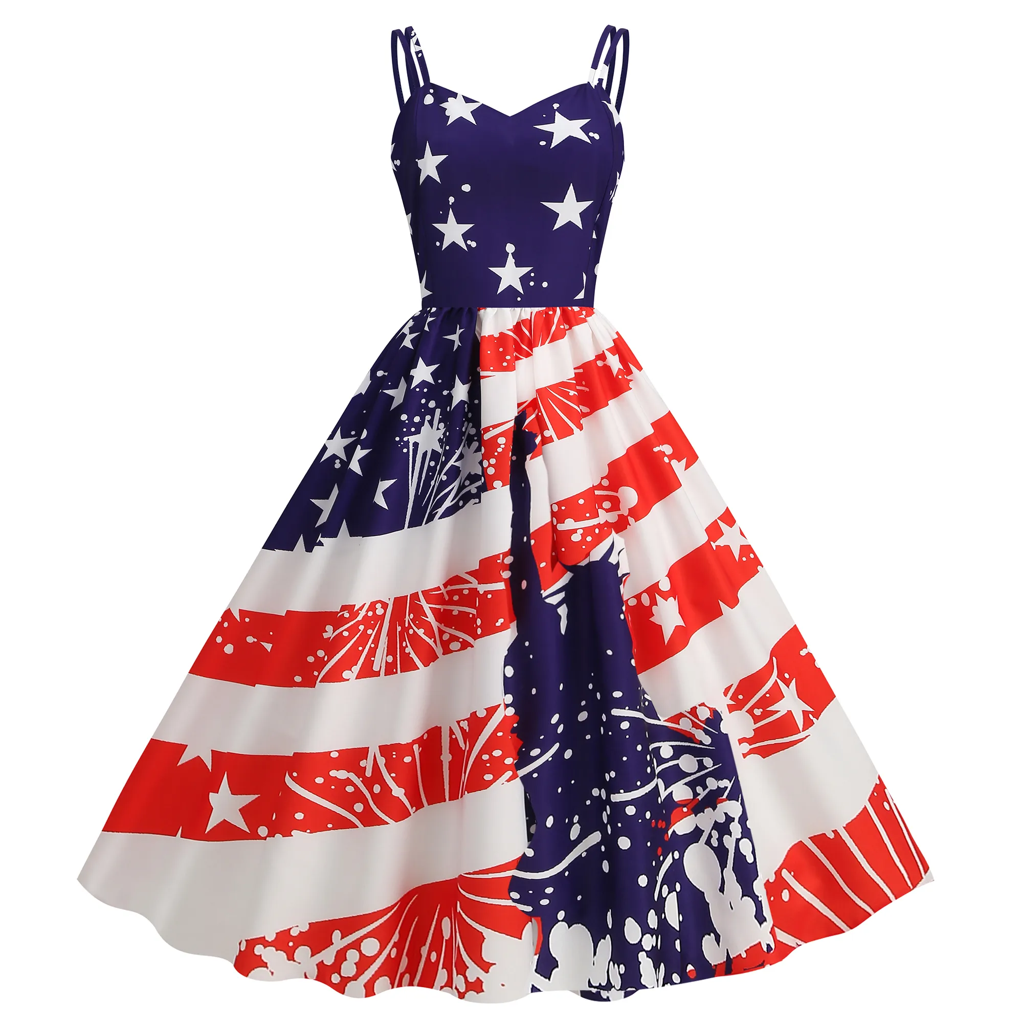 American Flag Printed Sleeveless Knee-Length A-Line Summer Dress for Women  with Spaghetti Strap Collar from Dhgate Basic & Casual Dresses - price 48.49