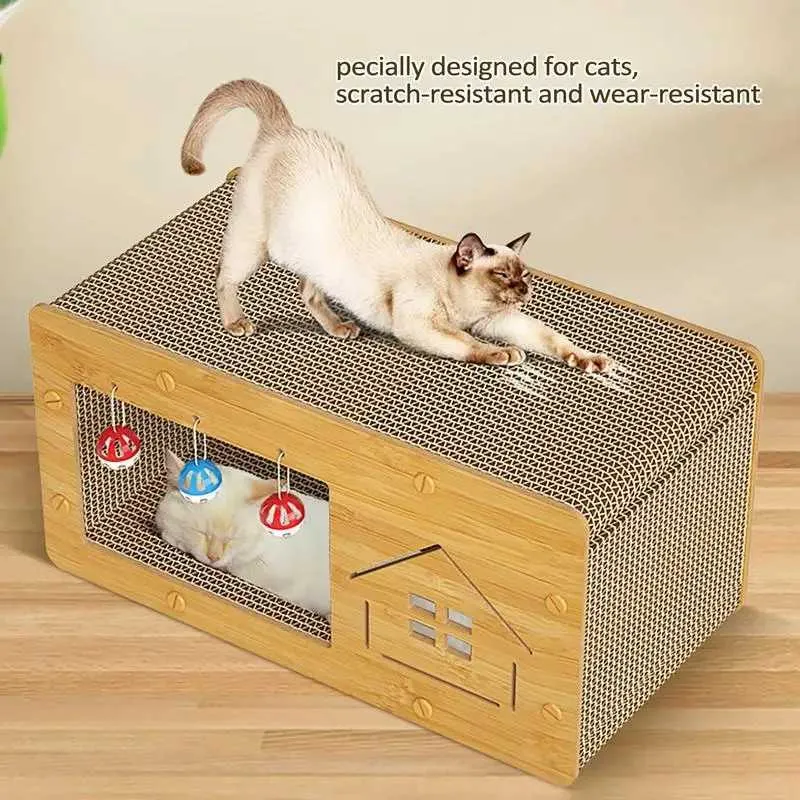 DHgate Spacious Cat Scratching Lounge Bed Cardboard Cat Scratcher Box Furniture Kit with Heavy Scratch Pad Pet Supplies