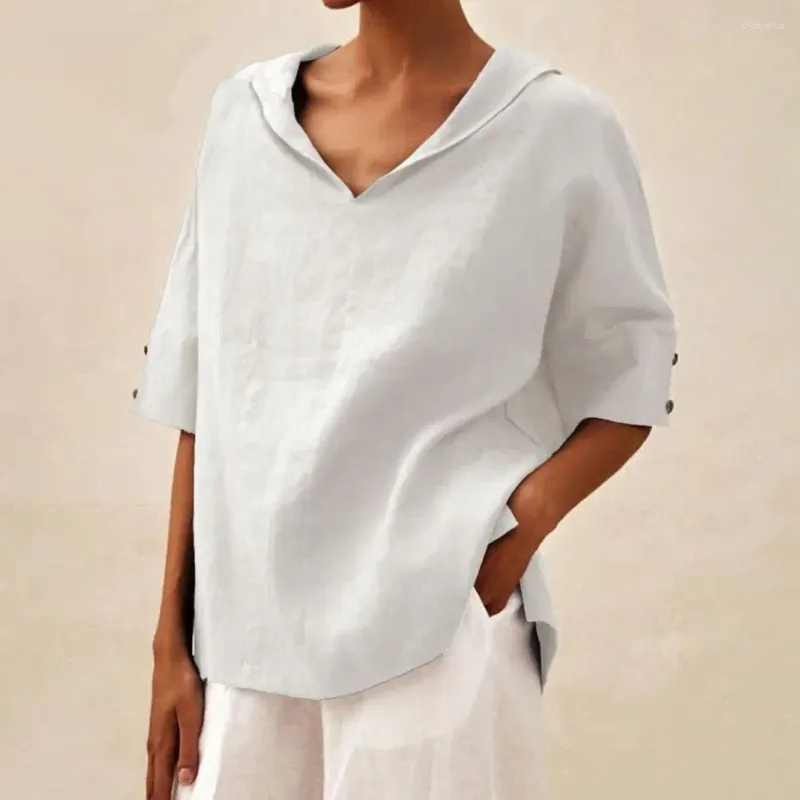 shirts blouses tops - Solid V-Neck Tee: Casual Elegance for Everyday Fashion- Picture 5 Of 8