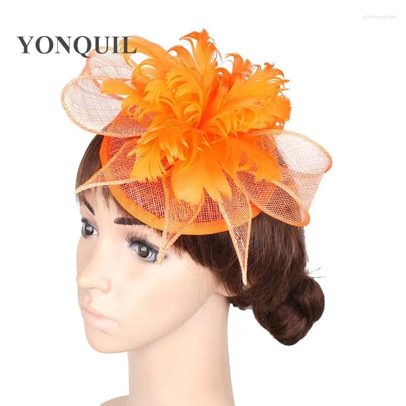 9966 Sinamay Fascinator Hat With Top Flower, Women Feather Headwear Cream Sinamay Rose Flower Feather Hat Fascinator Races  main image 4