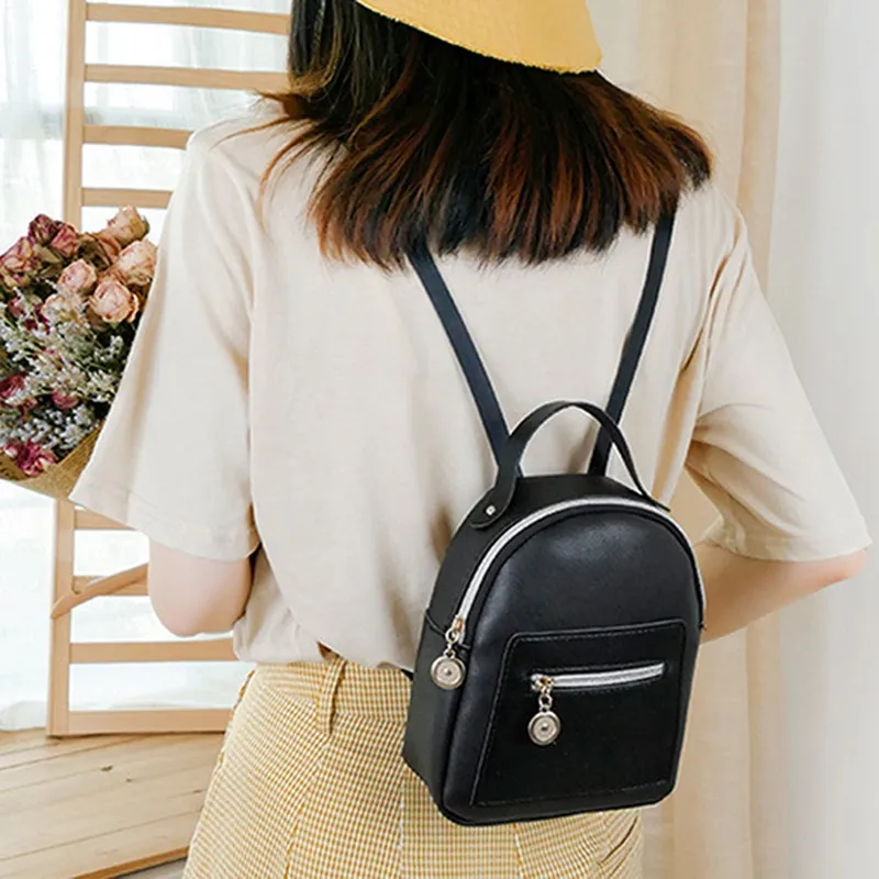 Mini PU Leather Backpack with Side Pockets, Casual Daypack for Women Compact Vintage Tan Leather Backpack for Women - Chic  main image 4